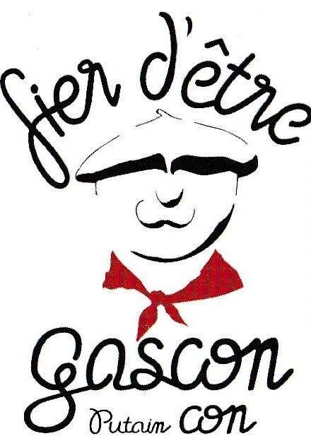 Le logo montrant un visage de Gascon portant moustache, béret et foulard rouge autour du cou